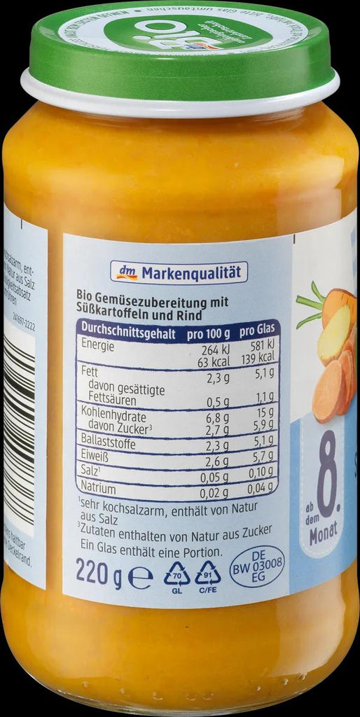 Burkāni ar saldo kartupeli un liellopu no 8 mēn. vecuma. BIO